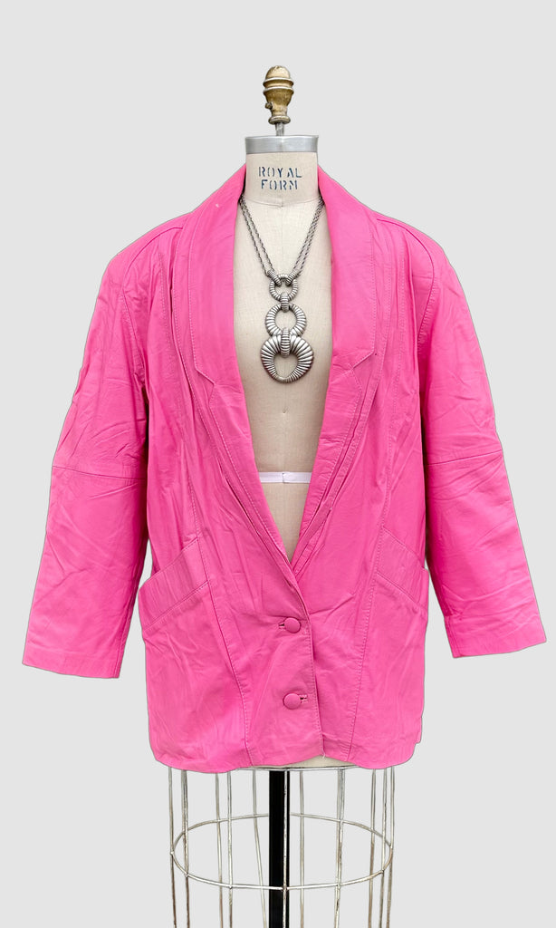 PREGO BUBBLEGUM Pink Leather Vintage 80's Blazer Jacket • Medium