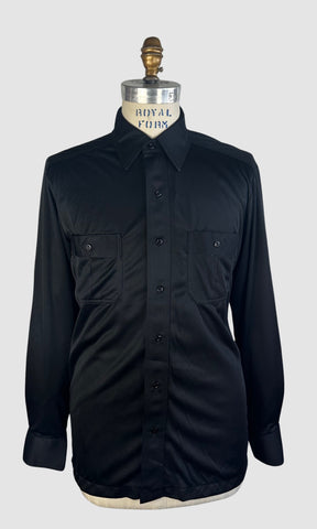 MARTINI 70s Deadstock Black Polyester Disco Shirt • Medium