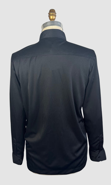 MARTINI 70s Deadstock Black Polyester Disco Shirt • Medium