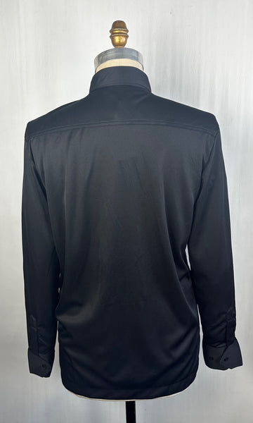 MARTINI 70s Deadstock Black Polyester Disco Shirt • Medium
