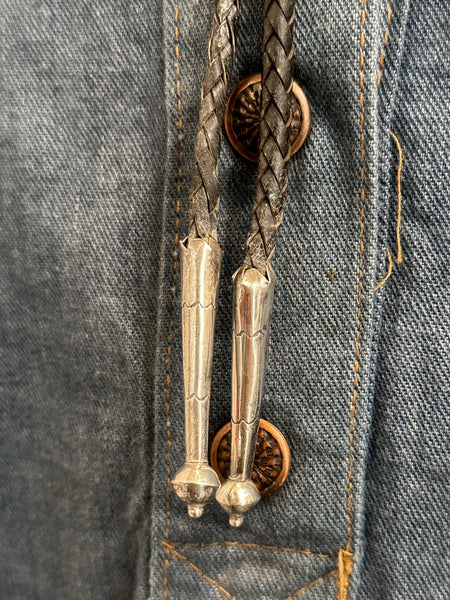 BENNETT PAT PEND Bolo Tie w/ Leather Cord, Sterling Silver & Turquoise