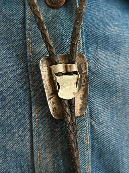 BENNETT PAT PEND Bolo Tie w/ Leather Cord, Sterling Silver & Turquoise