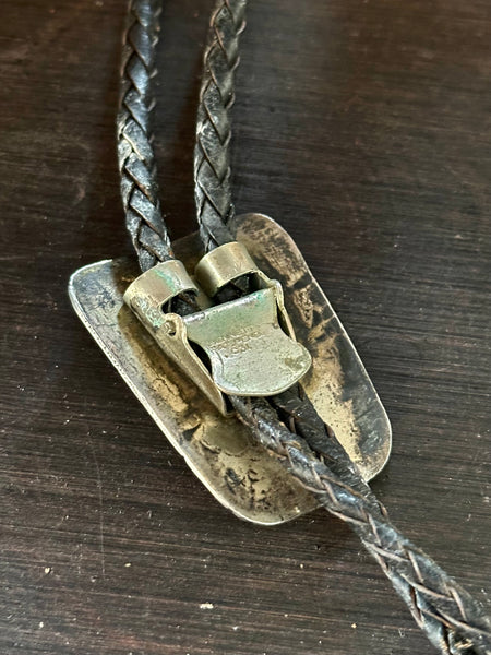 BENNETT PAT PEND Bolo Tie w/ Leather Cord, Sterling Silver & Turquoise