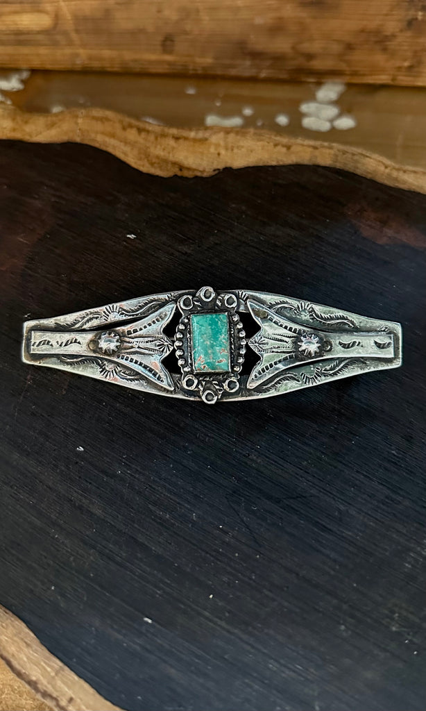 FRED HARVEY ERA Vintage 30s Sterling Silver & Turquoise Brooch Pin