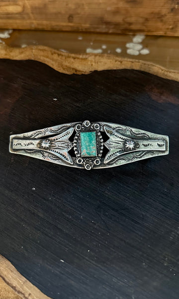FRED HARVEY ERA Vintage 30s Sterling Silver & Turquoise Brooch Pin