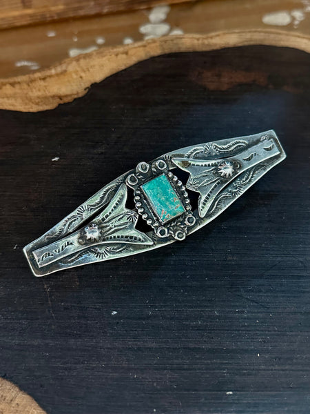FRED HARVEY ERA Vintage 30s Sterling Silver & Turquoise Brooch Pin