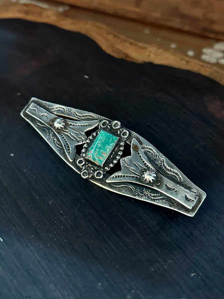 FRED HARVEY ERA Vintage 30s Sterling Silver & Turquoise Brooch Pin
