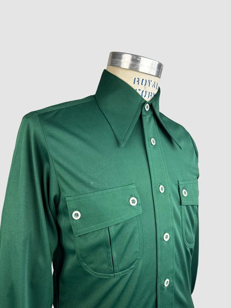 MARTINI 70s Deadstock Green Polyester Disco Shirt • Medium