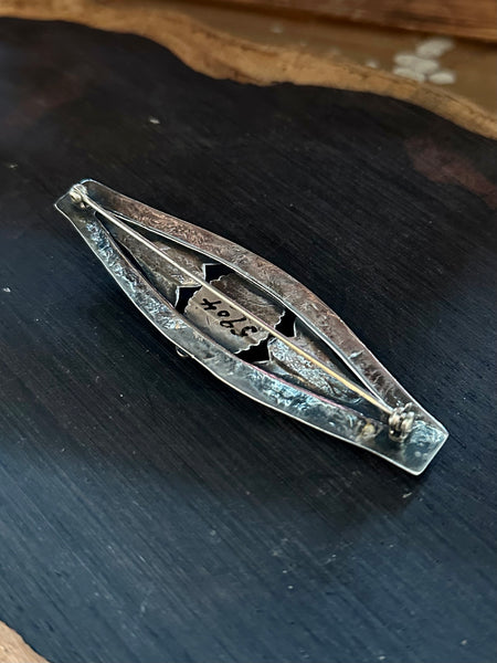 FRED HARVEY ERA Vintage 30s Sterling Silver & Turquoise Brooch Pin