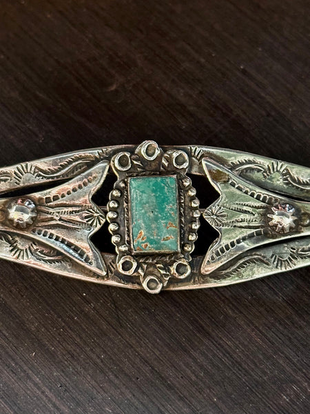 FRED HARVEY ERA Vintage 30s Sterling Silver & Turquoise Brooch Pin