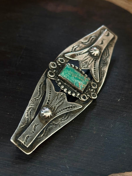 FRED HARVEY ERA Vintage 30s Sterling Silver & Turquoise Brooch Pin