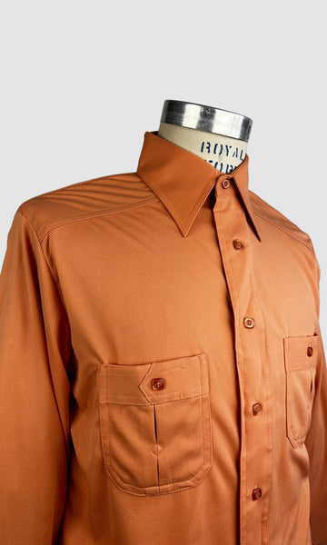 MARTINI 70s Deadstock Orange Polyester Disco Shirt • Medium