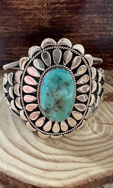 L. JAMES S/S Flower Power Navajo Turquoise Sterling Silver Cuff • 108g