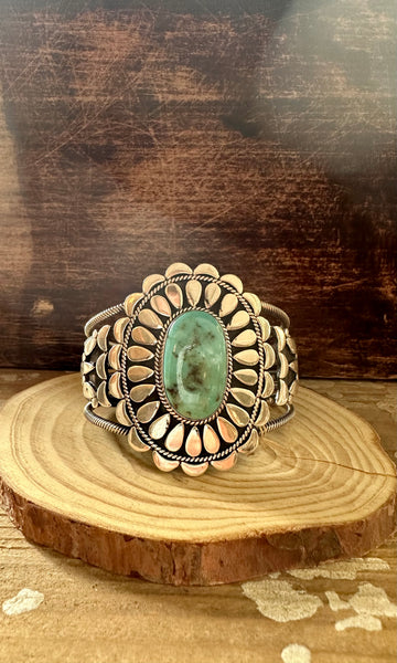 L. JAMES S/S Flower Power Navajo Turquoise Sterling Silver Cuff • 108g