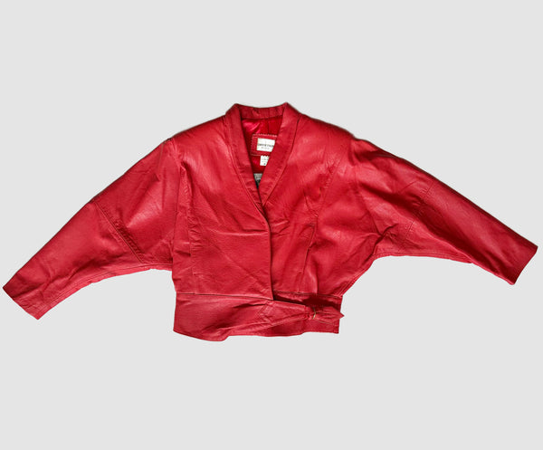 OBSSETION Red Leather Vintage 80's Biker Jacket • Medium