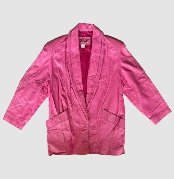 PREGO BUBBLEGUM Pink Leather Vintage 80's Blazer Jacket • Medium