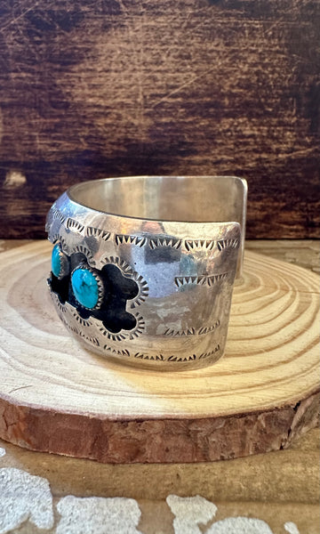 VINTAGE SHADOWBOX 70s Turquoise, Sterling Silver Cuff • HK Hallmark