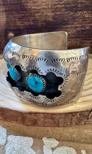 VINTAGE SHADOWBOX 70s Turquoise, Sterling Silver Cuff • HK Hallmark