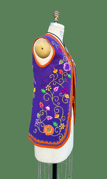 SAKS FIFTH AVENUE 1960s Vintage Wool Flower Vest • Small