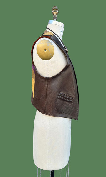 LEATHER SUNSET 1970s Vintage Vest • Medium