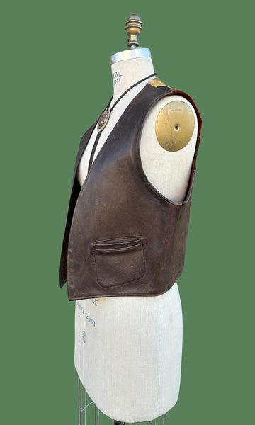 LEATHER SUNSET 1970s Vintage Vest • Medium