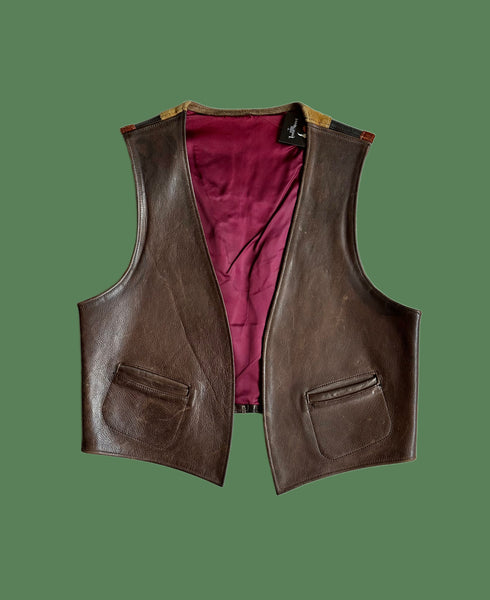 LEATHER SUNSET 1970s Vintage Vest • Medium
