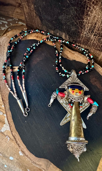 CORN MAIDEN KACHINA Hopi Doll Beaded Necklace • 66g
