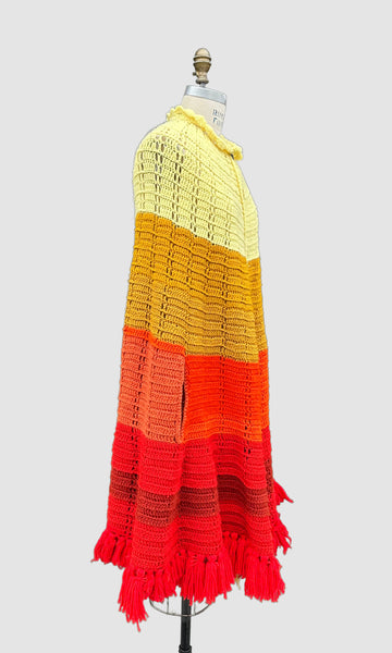 SUNBURST KNIT PONCHO Vintage 70s Crochet • Open Sizing