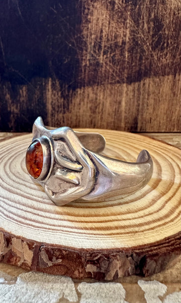 VINTAGE AMBER GLOW 80s Mexican Silver Cuff • 36g