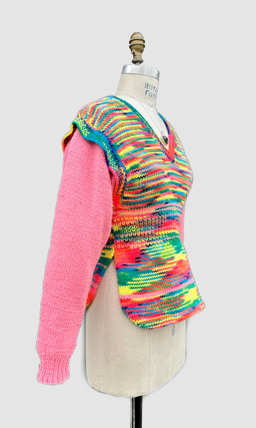 PINK STARBURST Hand Knit 70s Neon Sweater • Medium