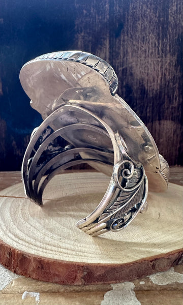 TWO FEATHERS Sandy Sangster Navajo Silver and Turquoise Cuff • 250g
