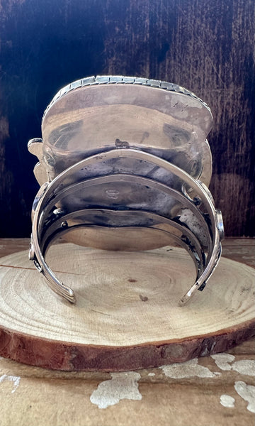 TWO FEATHERS Sandy Sangster Navajo Silver and Turquoise Cuff • 250g