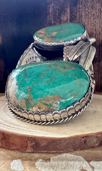 TWO FEATHERS Sandy Sangster Navajo Silver and Turquoise Cuff • 250g