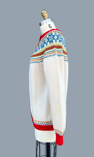 VINTAGE HANDKNITTED NORWEGIAN Wool 60s/70s Cardigan Sweater • Medium