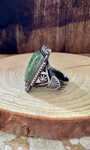 M&R CALLADITTE NAVAJO Green Turquoise Sterling Ring • 13