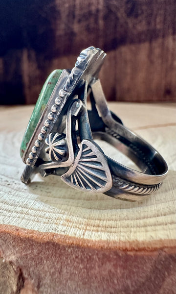 M&R CALLADITTE NAVAJO Green Turquoise Sterling Ring • 13