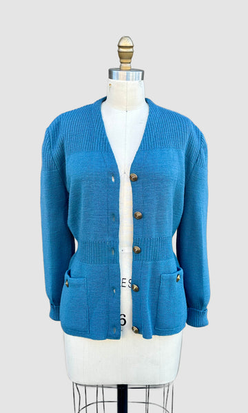 DONNA DEAN 1940s Pure Wool Ribbed Knit Cardigan • Med. to Lg.