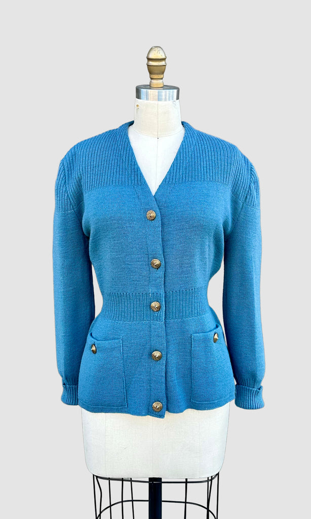 DONNA DEAN 1940s Pure Wool Ribbed Knit Cardigan • Med. to Lg.