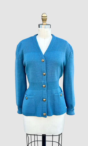 DONNA DEAN 1940s Pure Wool Ribbed Knit Cardigan • Med. to Lg.