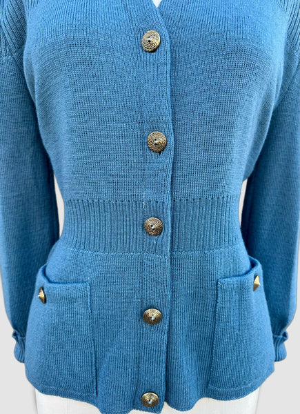 DONNA DEAN 1940s Pure Wool Ribbed Knit Cardigan • Med. to Lg.