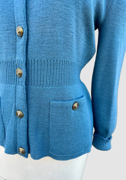 DONNA DEAN 1940s Pure Wool Ribbed Knit Cardigan • Med. to Lg.