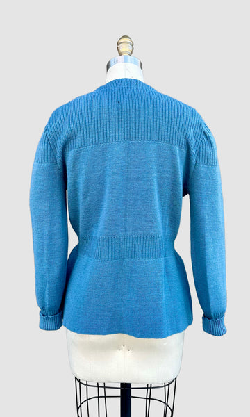 DONNA DEAN 1940s Pure Wool Ribbed Knit Cardigan • Med. to Lg.