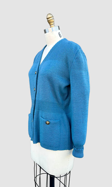 DONNA DEAN 1940s Pure Wool Ribbed Knit Cardigan • Med. to Lg.