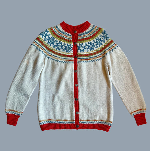 VINTAGE HANDKNITTED NORWEGIAN Wool 60s/70s Cardigan Sweater • Medium