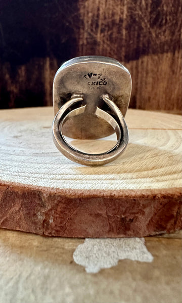 SQUARE BLACK ONYX Mexican Silver Ring • Size 6 1/4