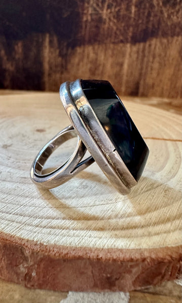 SQUARE BLACK ONYX Mexican Silver Ring • Size 6 1/4