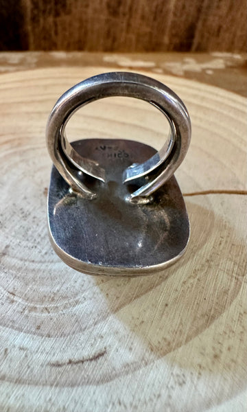 SQUARE BLACK ONYX Mexican Silver Ring • Size 6 1/4