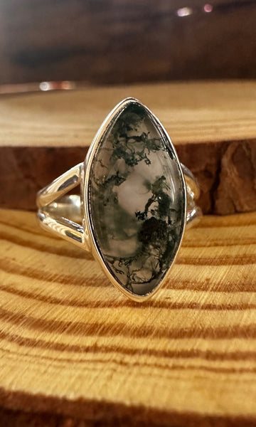 MOSS AGATE and Silver Ring • Size 6