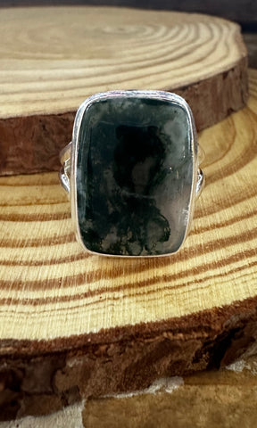 MOSS AGATE and Silver Ring • Size 8