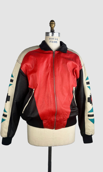 MICHAEL HOBAN WHEREMI 90s Southwestern Leather Jacket • Mens Size Large